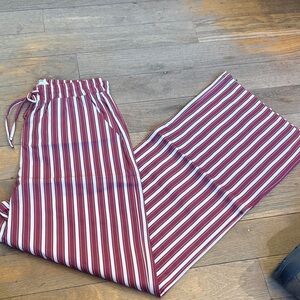 Tribe Kelley Striped Wide Leg Pants - Burgundy and White
